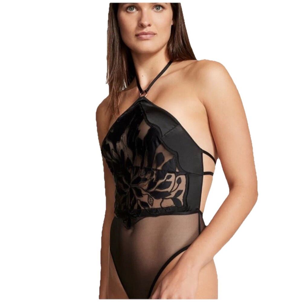 NWT Victorias Secret Floral Lace Halter Teddy Bodysuit Womens M Whimsigoth Fairy